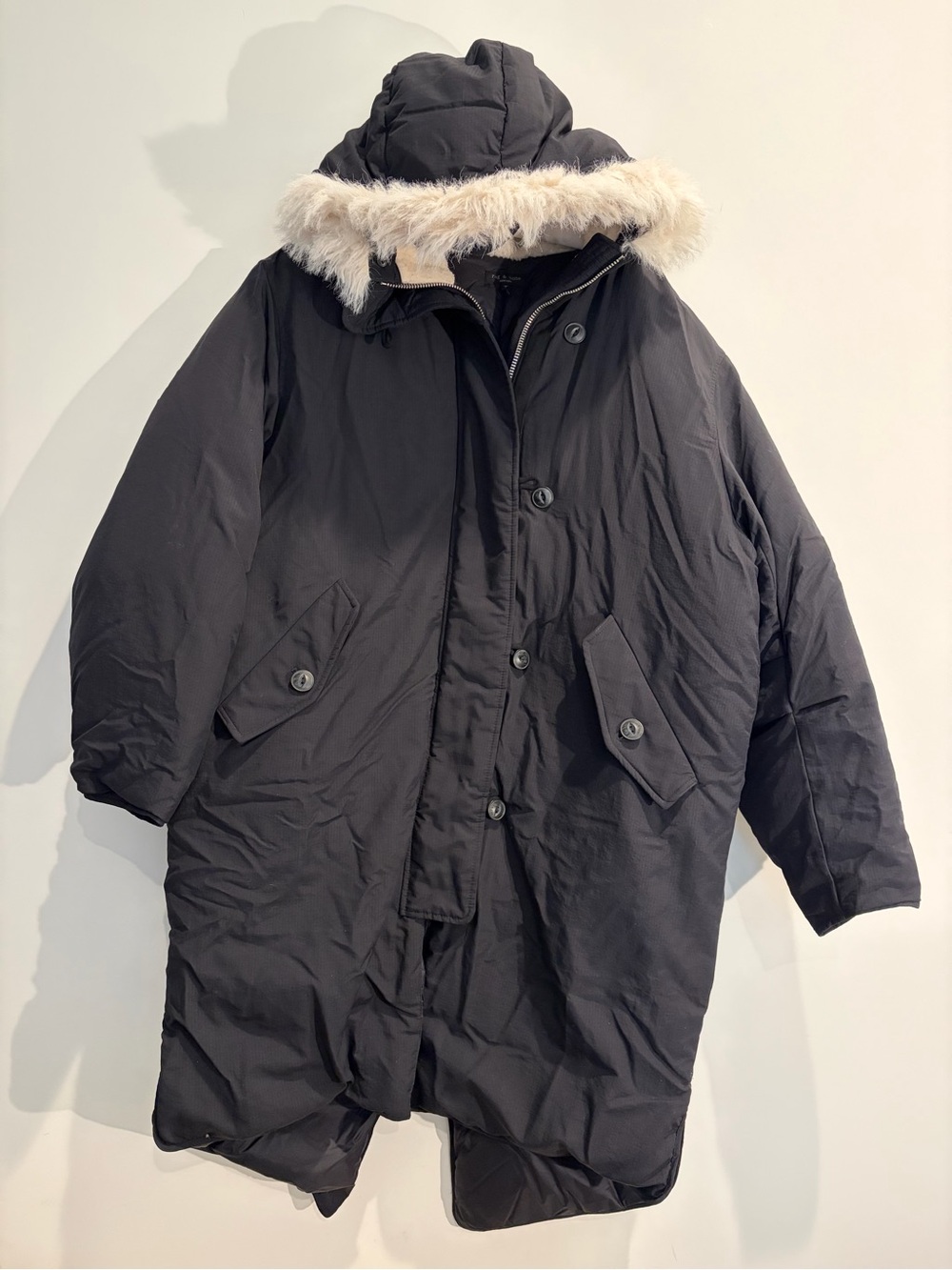 Rag & Bone Women’s Black Hooded Parka Coat with Faux Fur Trim